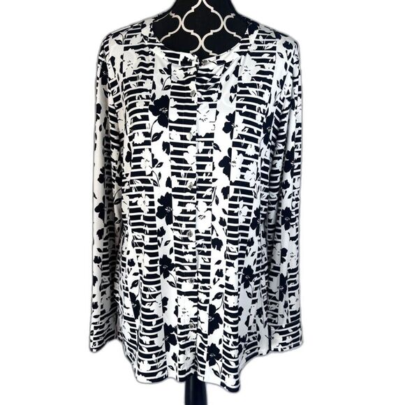Dana Buchman Bold Geometirc Print Button Front Jersey Blouse Size XL - Picture 1 of 9
